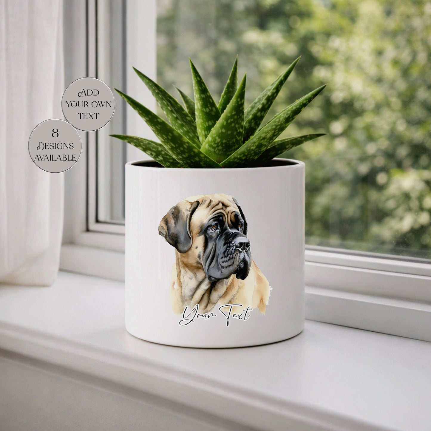 Personalised English Mastiff Plant Pot – Watercolour Dog Lover Gift | Succulent Planter