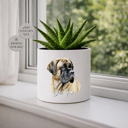 Personalised English Mastiff Plant Pot – Watercolour Dog Lover Gift | Succulent Planter