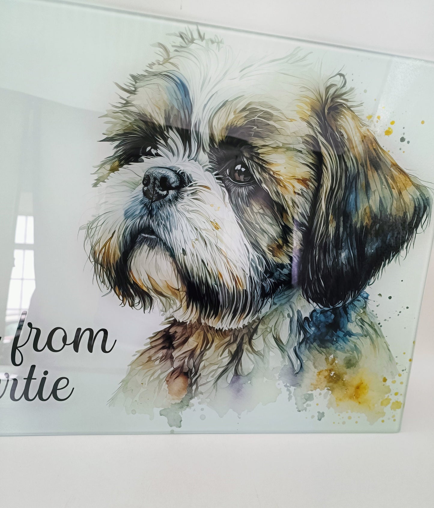 Personalised Shih Tzu Glass Chopping Board – Custom Dog Lover Kitchen Gift