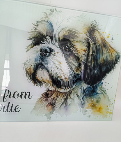 Personalised Shih Tzu Glass Chopping Board – Custom Dog Lover Kitchen Gift