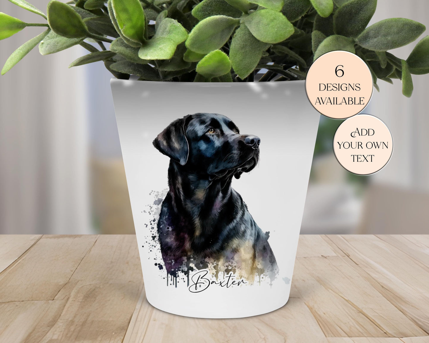 Personalised Black Labrador Printed Plant Pot – Dog Lover Gift - Pen Holder & Desk Organiser - Memorial Keepsake