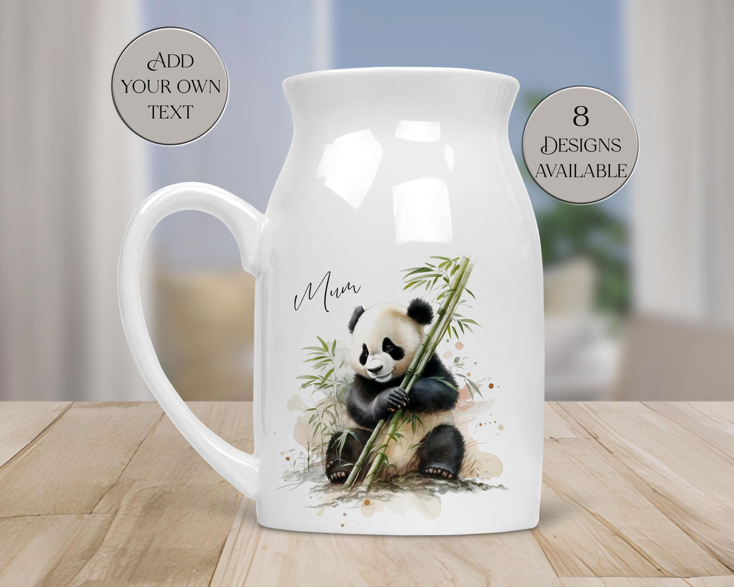Personalised Watercolour Panda Milk Jug – Ceramic Flower Vase | Panda Lover Gift