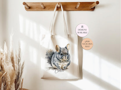 Personalised Watercolour Chinchilla Tote Bag | Custom Animal Lover Gift | Long Handle Shopper