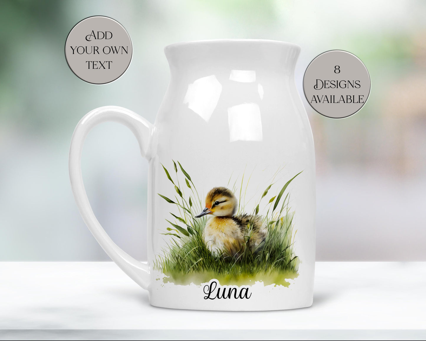 Personalised Watercolour Duckling Milk Jug | Flower Vase | Duck Lover Gift