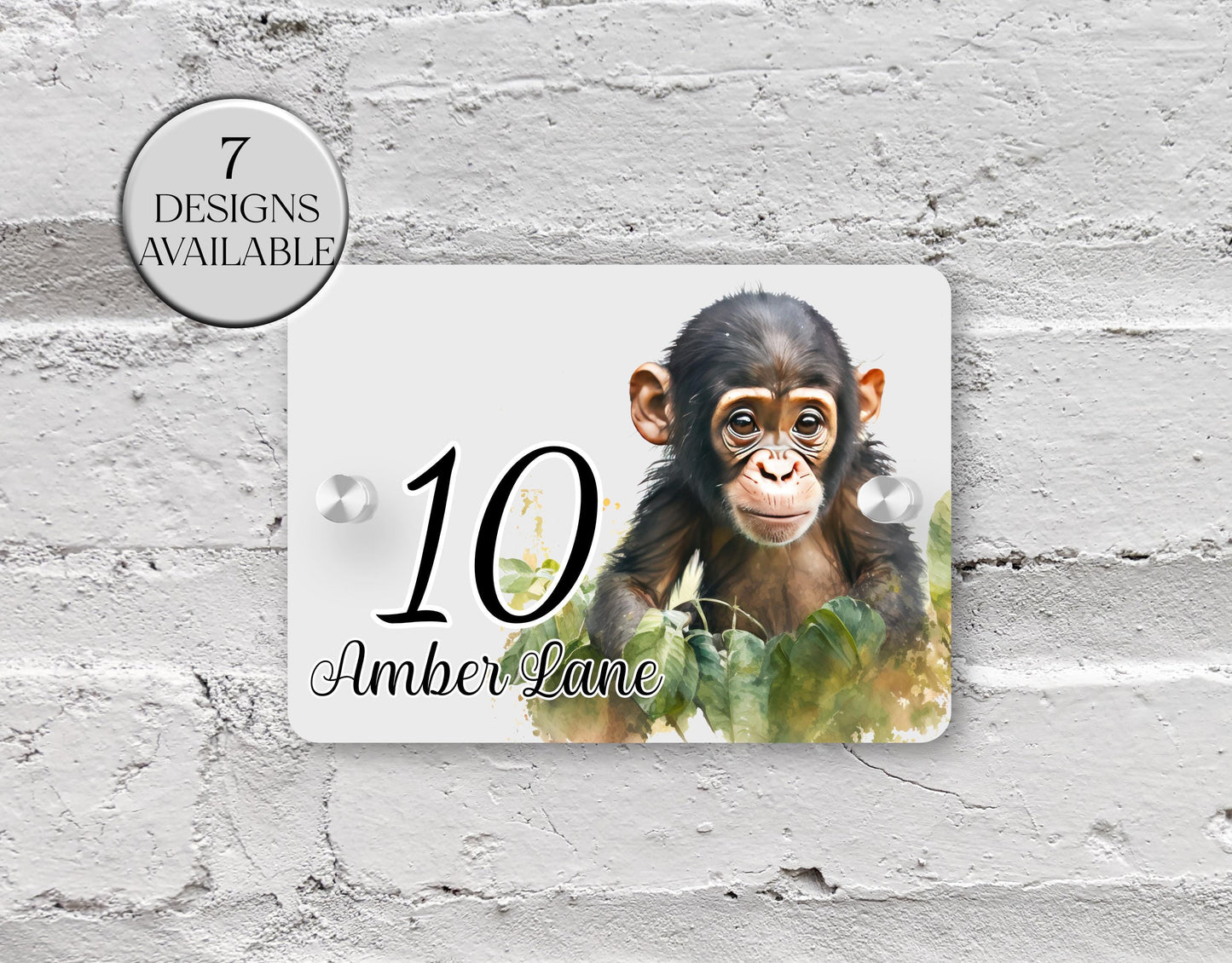 Personalised Watercolour Monkey House Sign | Acrylic Gate Plaque | New Home Gift