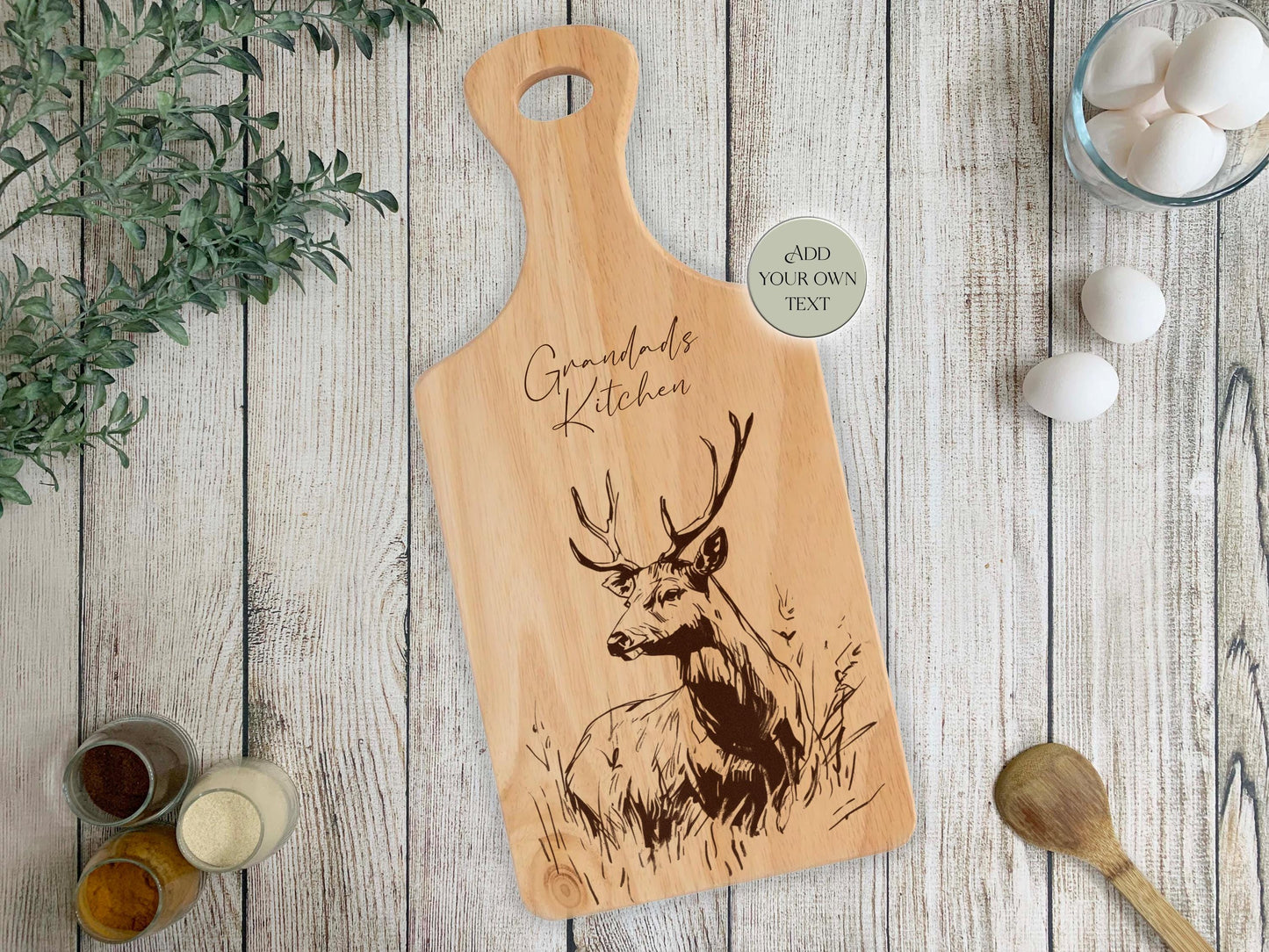 Personalised Stag Cutting Board – Custom Engraved Wooden Kitchen Gift