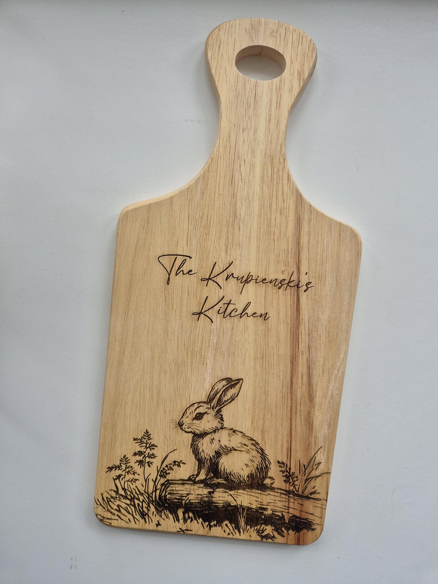 Personalised Bunny Rabbit Cutting Board – Custom Engraved Wooden Kitchen Gift
