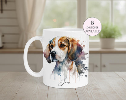 Personalised Beagle Mug & Coaster Set | Custom Dog Lover Gift | Watercolour Beagle Present