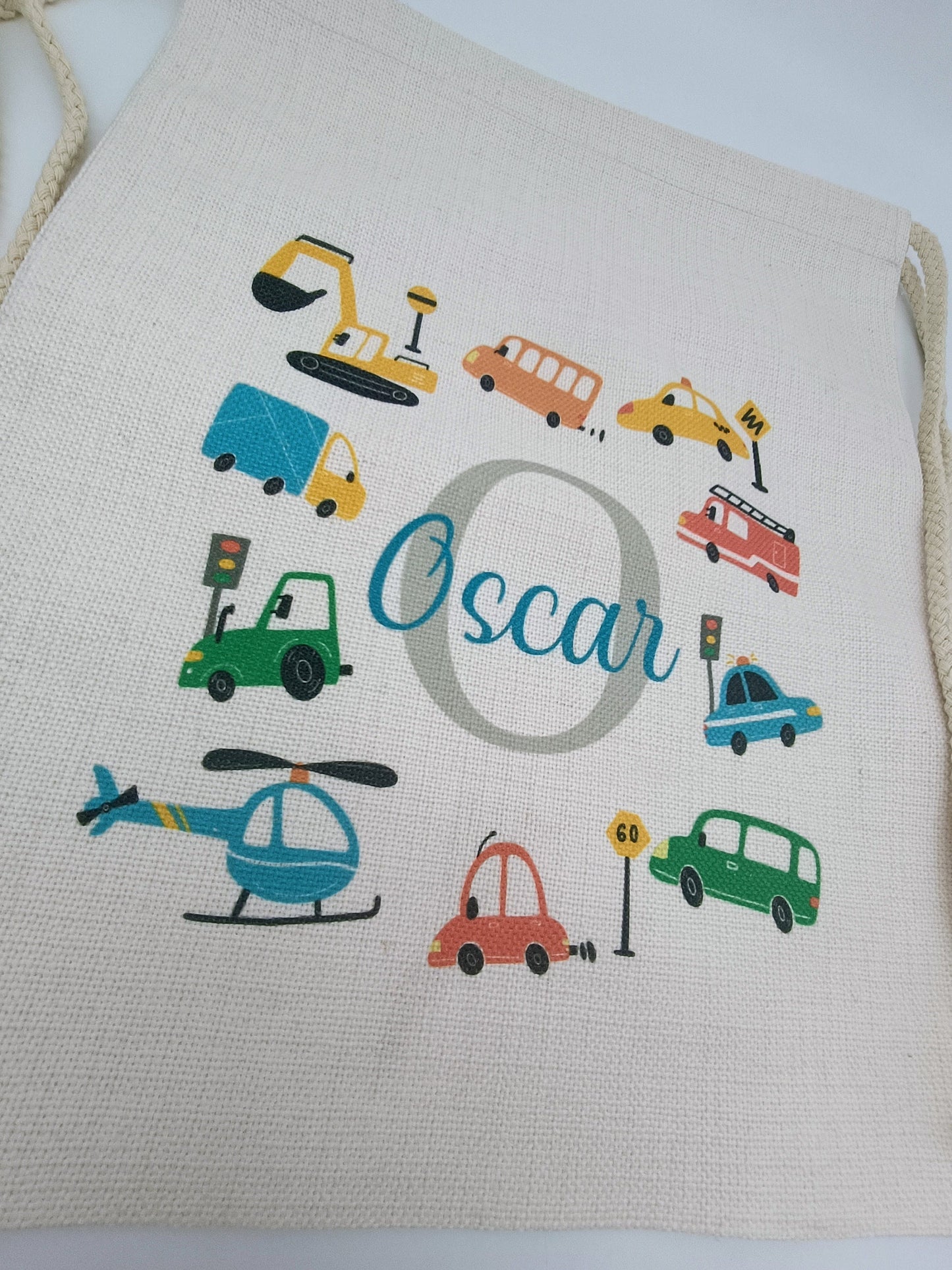 Personalised Cars & Transport Drawstring Bag | Kids School PE Bag | Custom Name Boy Gift