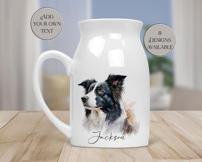 Personalised Watercolour Border Collie Milk Jug – Dog Lover Gift & Flower Vase