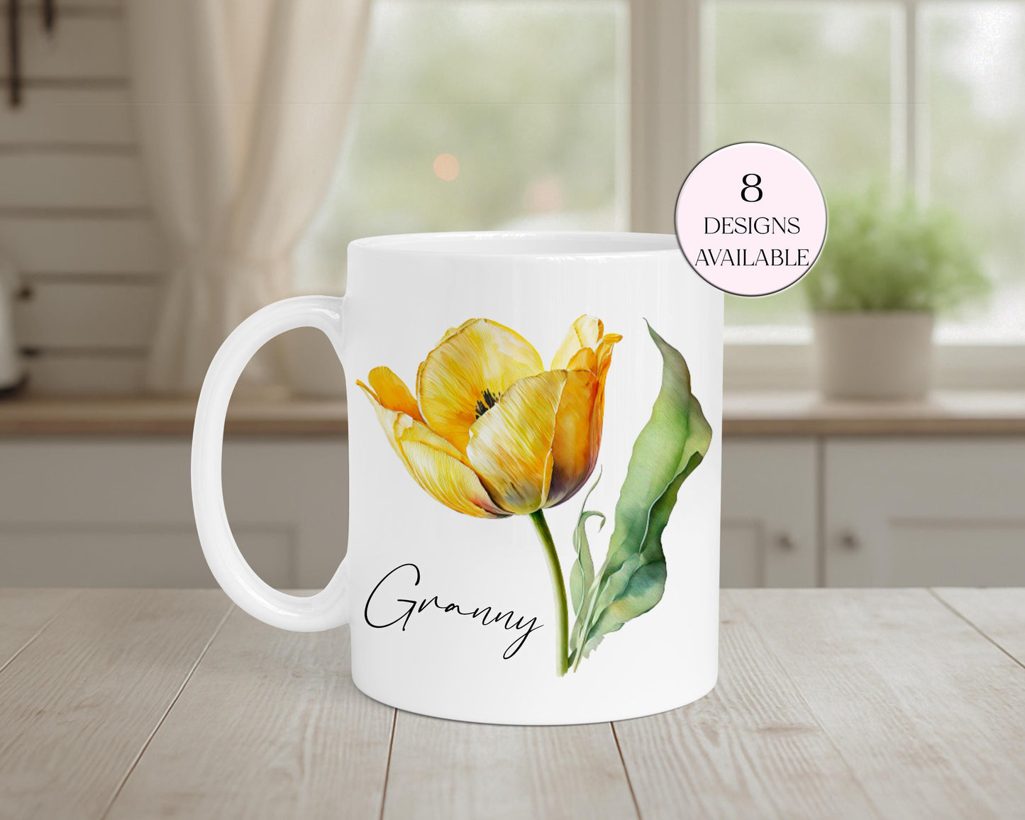 Personalised Watercolour Tulip Mug & Coaster Set | Floral Gift for Her