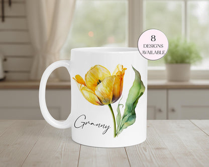 Personalised Watercolour Tulip Mug & Coaster Set | Floral Gift for Her