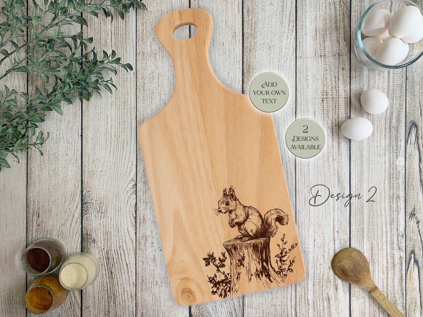 Personalised Squirrel Wooden Chopping Board | Engraved Kitchen Gift | Rustic Cheese Board