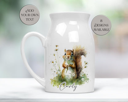 Personalised Squirrel Milk Jug – Watercolour Ceramic Flower Vase