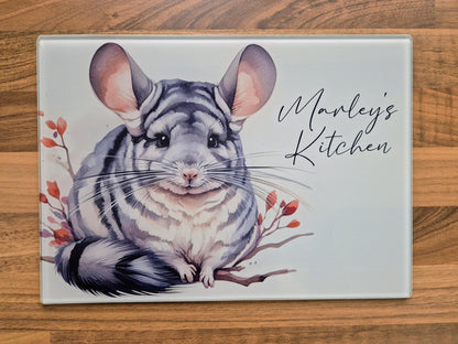 Personalised Chinchilla Glass Chopping Board | Custom Cheese Board | Housewarming Gift for Her