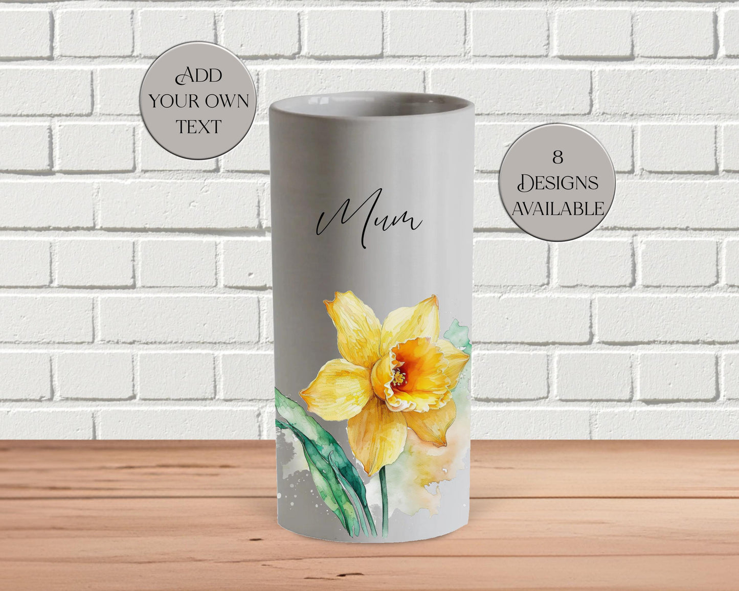 Watercolour Daffodil Ceramic Vase – Personalised Floral Gift for Her