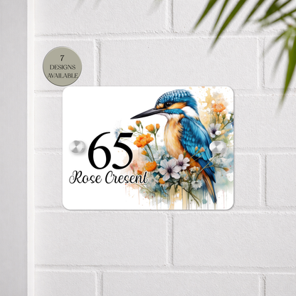 Personalised Watercolour Kingfisher House Sign | Acrylic Gate Plaque | New Home Gift