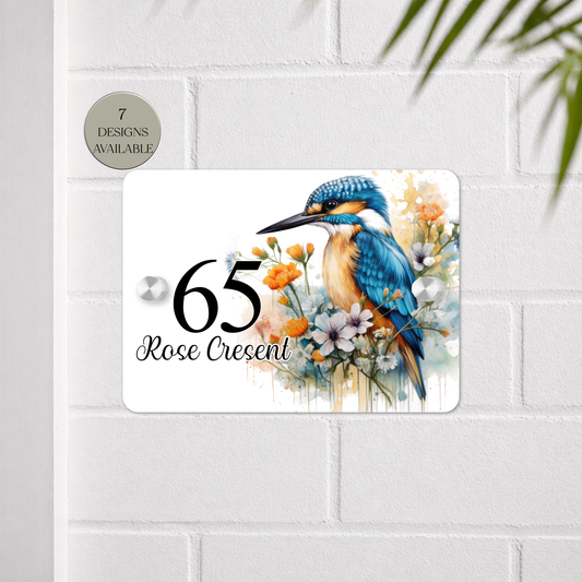 Personalised Watercolour Kingfisher House Sign | Acrylic Gate Plaque | New Home Gift