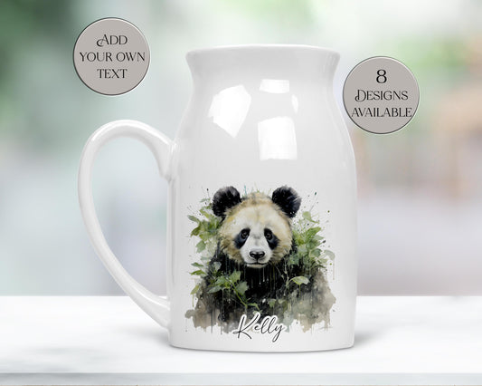 Personalised Watercolour Panda Milk Jug – Ceramic Flower Vase | Panda Lover Gift