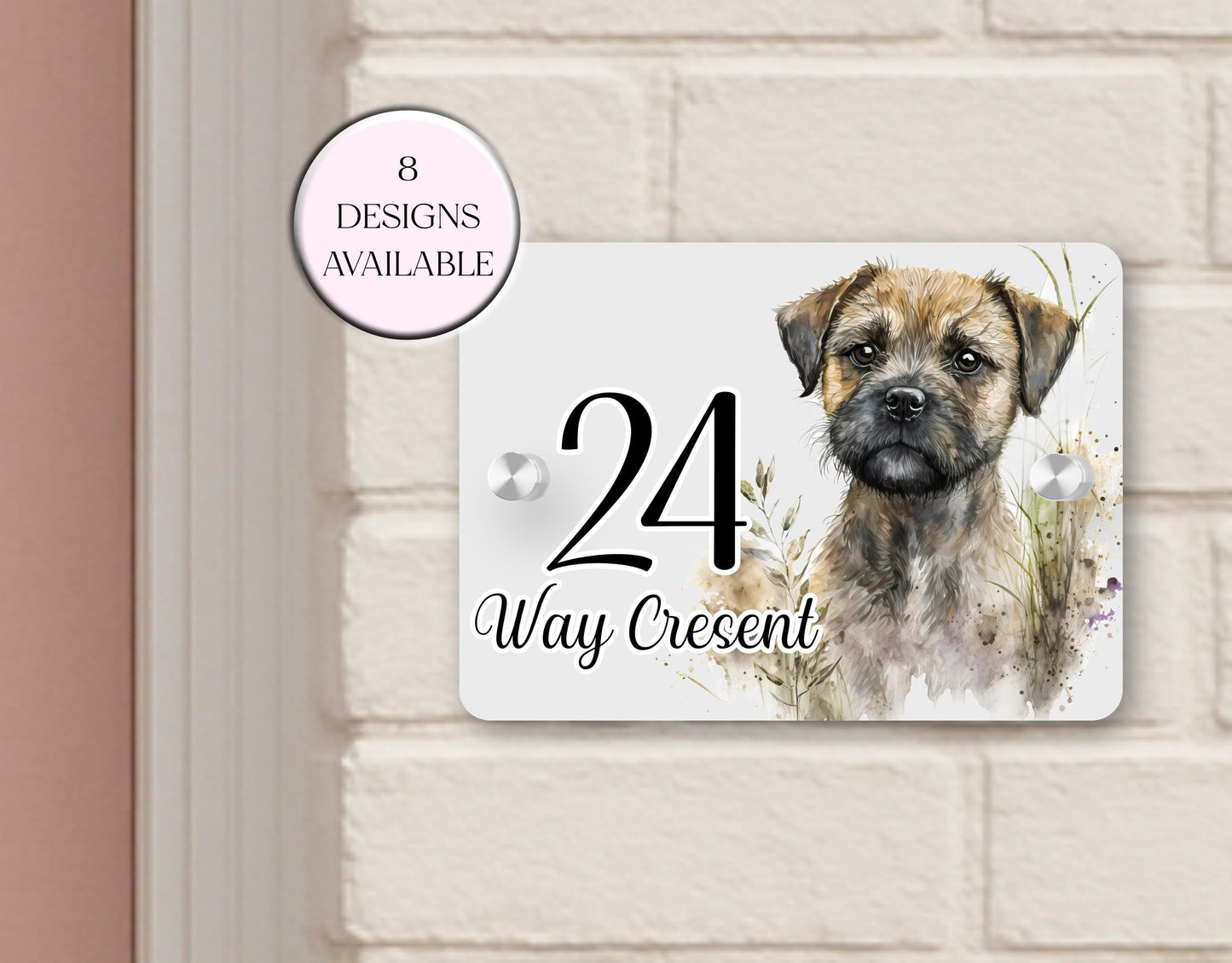 Personalised Watercolour Border Terrier House Sign | Acrylic Gate Plaque | New Home Gift