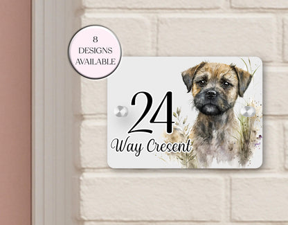 Personalised Watercolour Border Terrier House Sign | Acrylic Gate Plaque | New Home Gift