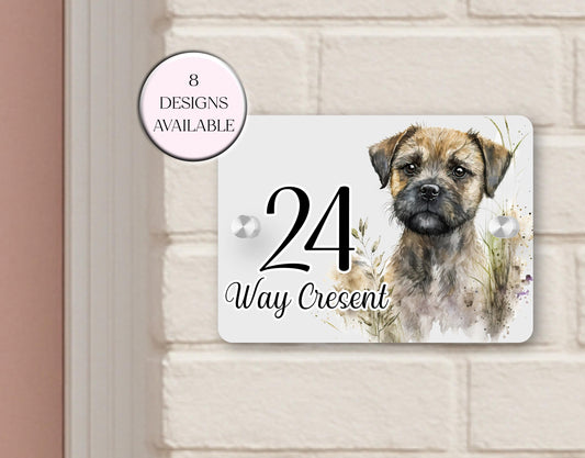 Personalised Watercolour Border Terrier House Sign | Acrylic Gate Plaque | New Home Gift