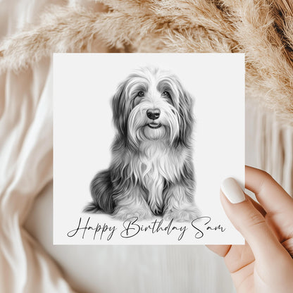 Personalised Bearded Collie Birthday Card – Custom Dog Lover Greeting Card | Optional Matching Coaster