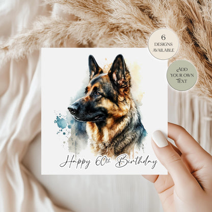Personalised German Shepherd Birthday Card – Watercolour Dog Greetings Card