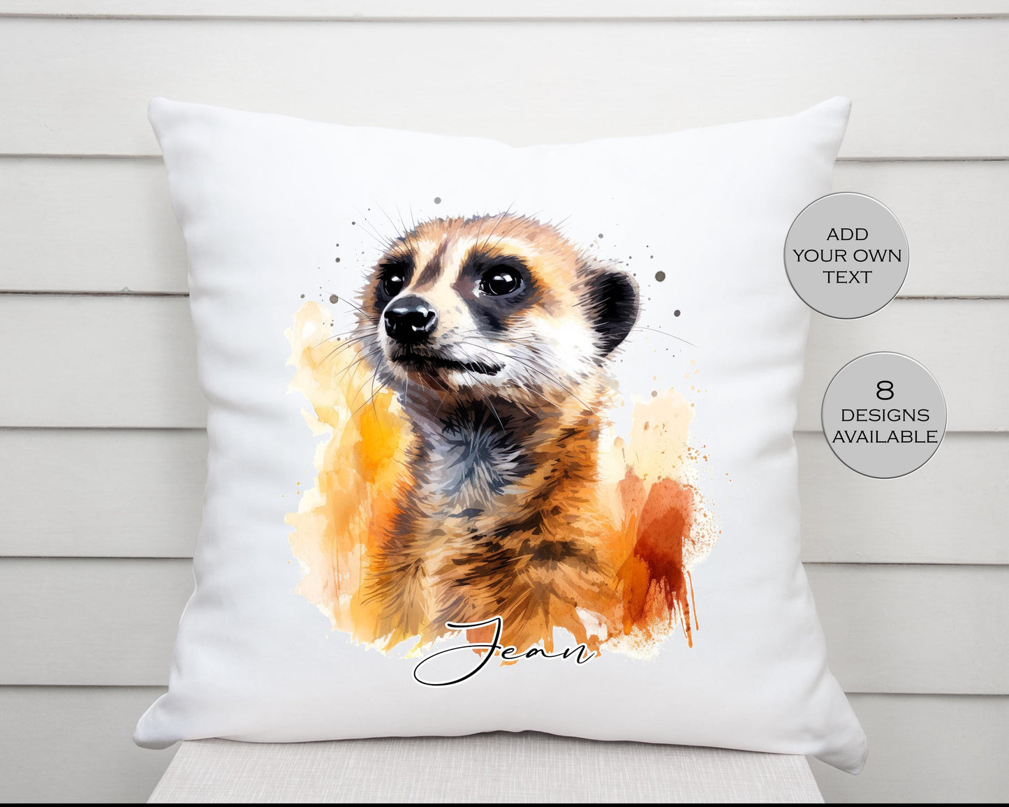 Personalised Watercolour Floral Meerkat Cushion | Custom Name Gift | Meerkat Lover Pillow