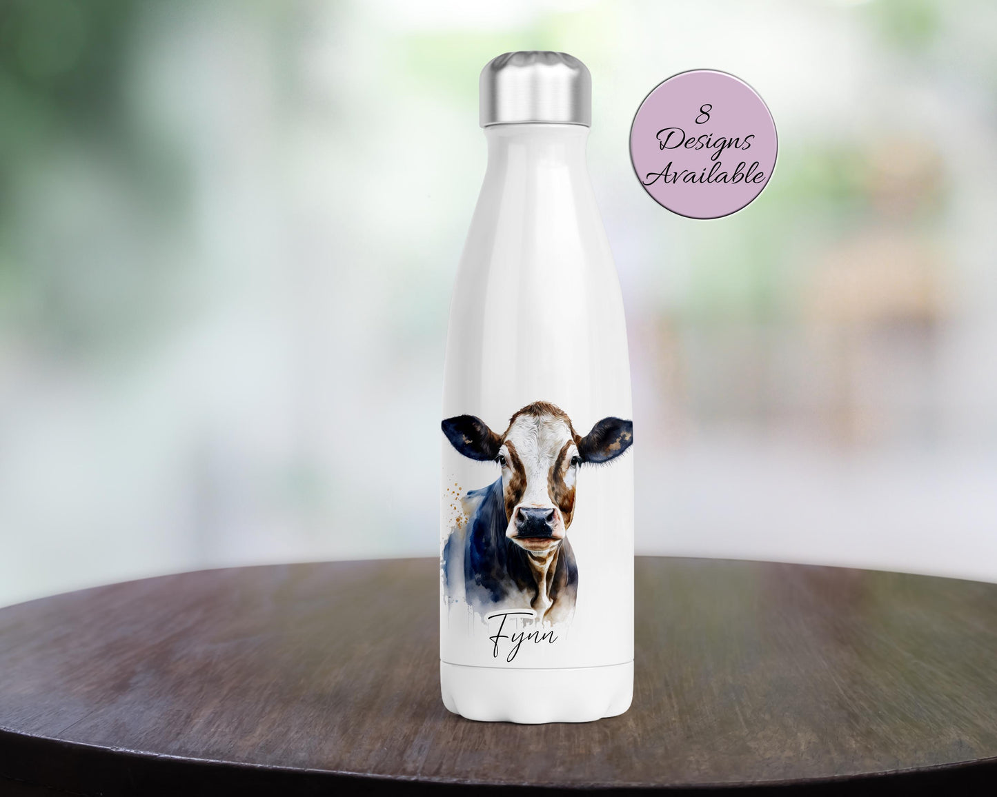 Personalised Cow Water Bottle – Insulated Stainless Steel Flask - Cow Lover Gift