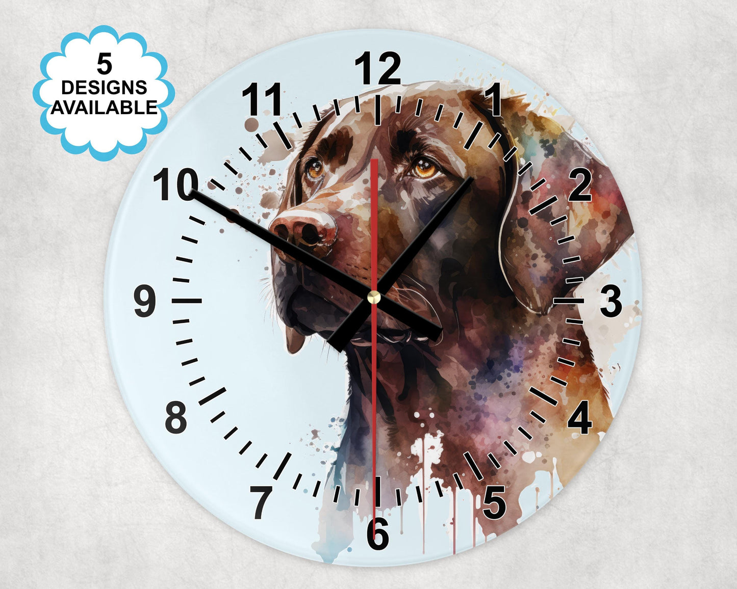 Glass Watercolour Chocolate Labrador Wall Clock  | Dog Lover Gift