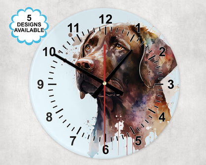 Glass Watercolour Chocolate Labrador Wall Clock  | Dog Lover Gift