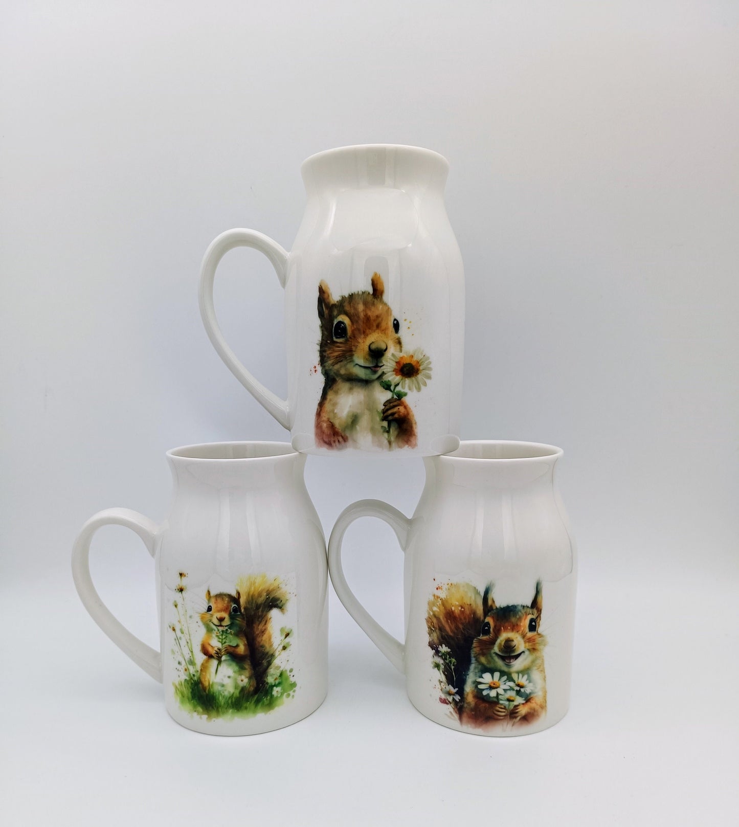 Personalised Squirrel Milk Jug – Watercolour Ceramic Flower Vase