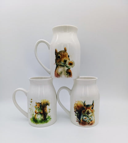 Personalised Squirrel Milk Jug – Watercolour Ceramic Flower Vase