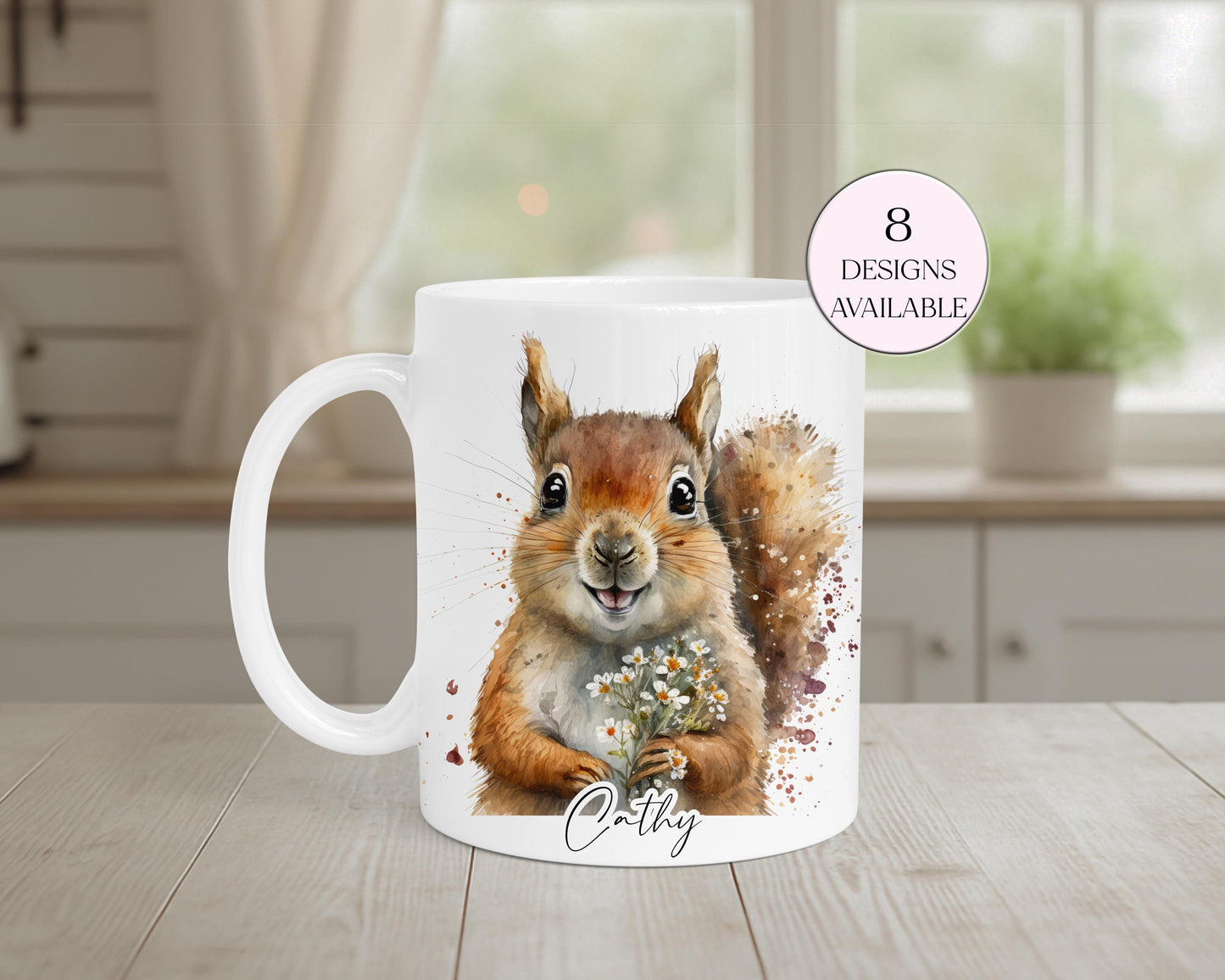 Personalised Watercolour Squirrel Mug & Coaster Set | Wildlife Gift