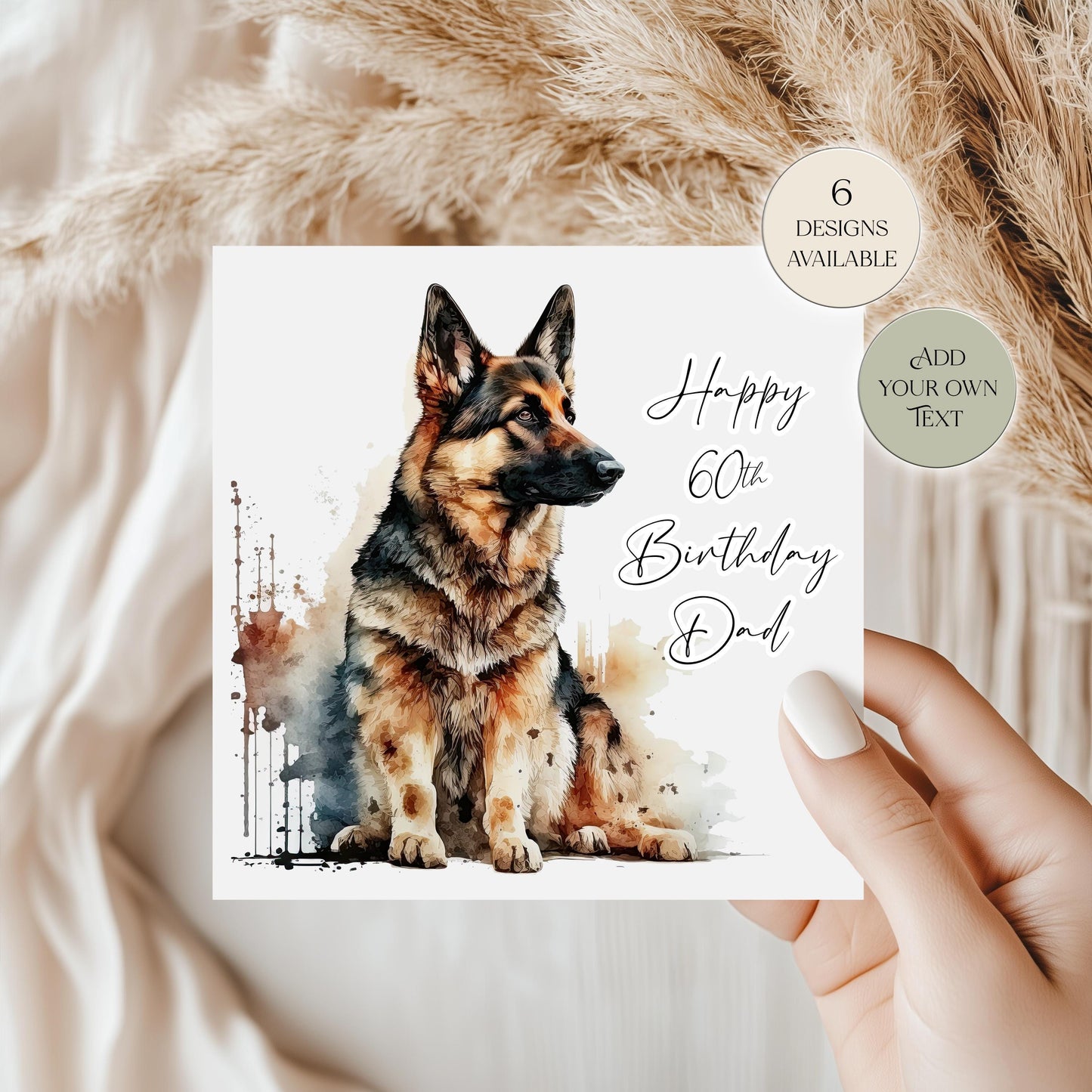 Personalised German Shepherd Birthday Card – Watercolour Dog Greetings Card