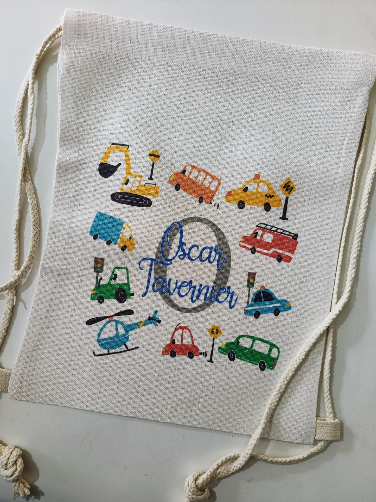 Personalised Cars & Transport Drawstring Bag | Kids School PE Bag | Custom Name Boy Gift