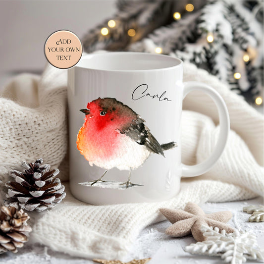 Personalised Watercolour Robin Mug & Coaster Set | Bird Lover & Memorial Gift