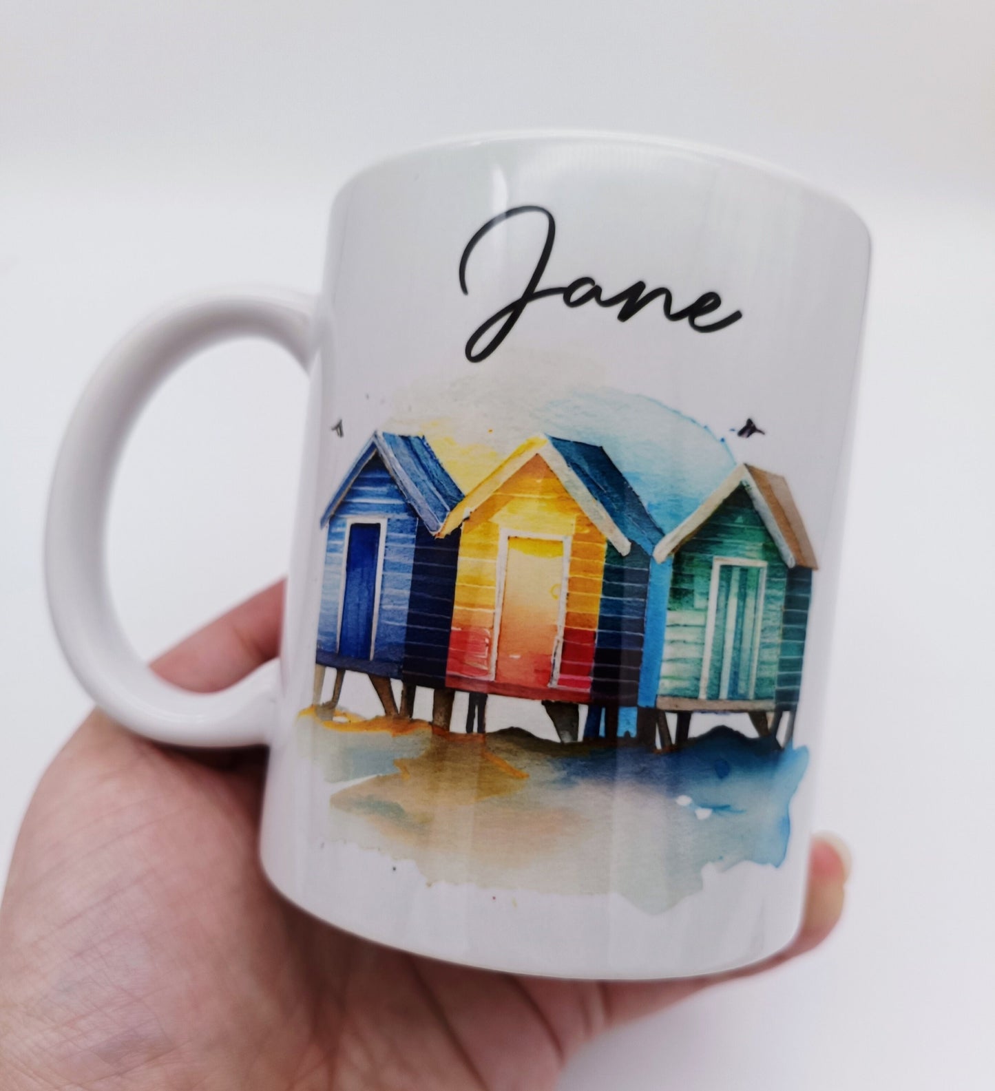 Personalised Beach Hut Mug & Coaster Set | Coastal Gift for Beach Lovers