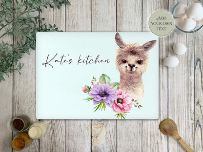 Personalised Llama Glass Chopping Board | A3 or A4 | Llama Lover Gift