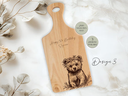 Personalised Wooden Bear Cutting Board | Bear Mum & Baby | Engraved Kitchen Gift