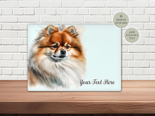 Personalised Pomeranian Glass Chopping Board – Watercolour Dog Kitchen Gift