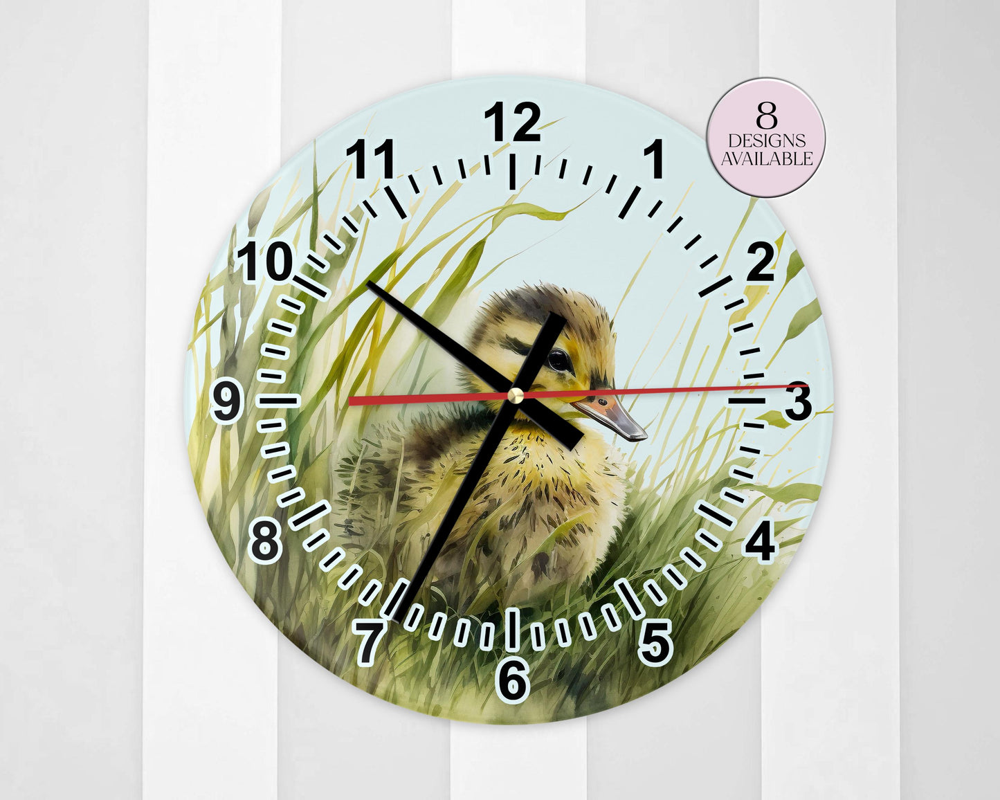 Personalised Watercolour Duckling Glass Wall Clock | 20cm & 30cm | Duck Lover Gift