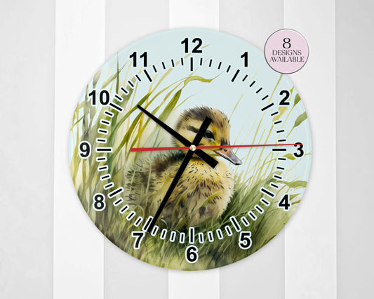 Personalised Watercolour Duckling Glass Wall Clock | 20cm & 30cm | Duck Lover Gift