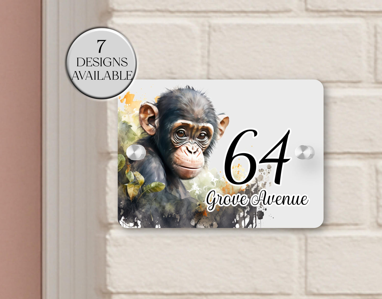Personalised Watercolour Monkey House Sign | Acrylic Gate Plaque | New Home Gift