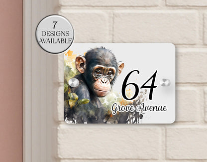 Personalised Watercolour Monkey House Sign | Acrylic Gate Plaque | New Home Gift