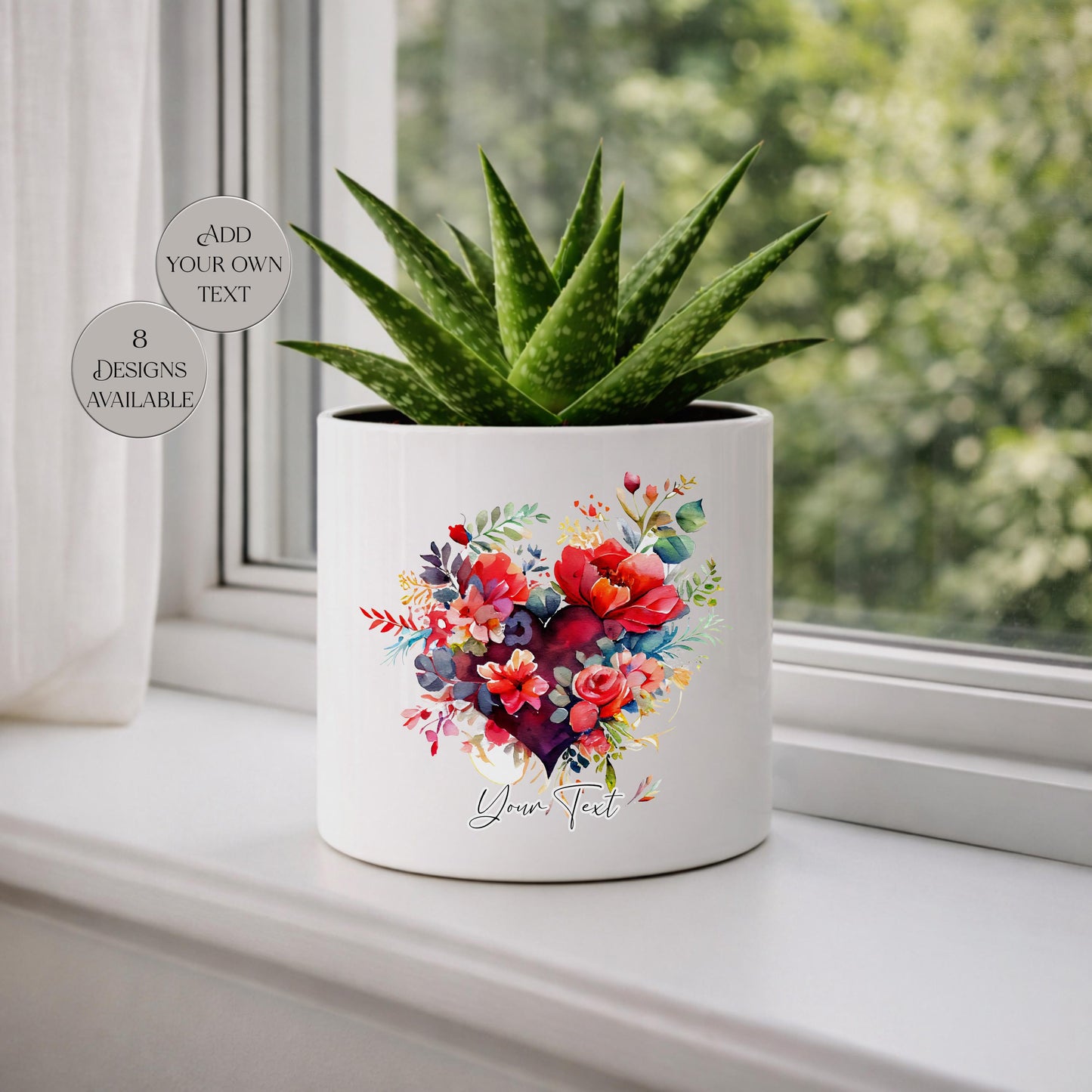 Personalised Floral Heart Plant Pot – Watercolour Flower Planter | Memorial & Mother's Day Gift