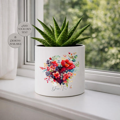 Personalised Floral Heart Plant Pot – Watercolour Flower Planter | Memorial & Mother's Day Gift