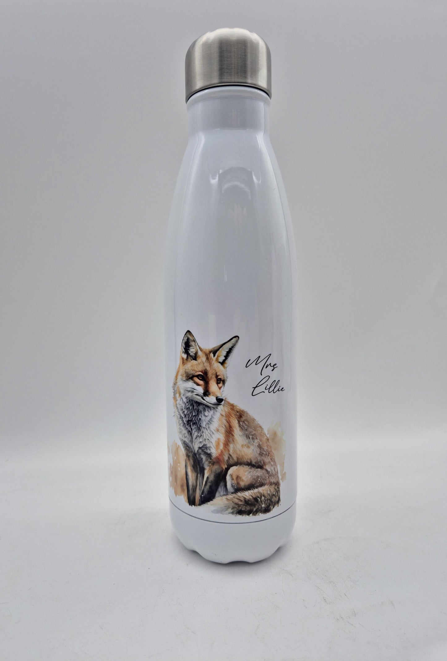 Personalised Fox Water Bottle – Insulated Stainless Steel Flask, Fox Lover Gift