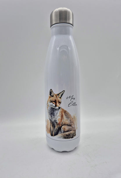 Personalised Fox Water Bottle – Insulated Stainless Steel Flask, Fox Lover Gift